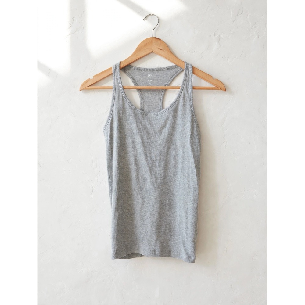 GAP Womens Heather Gray Ribbed Racerback Tank Top Size M